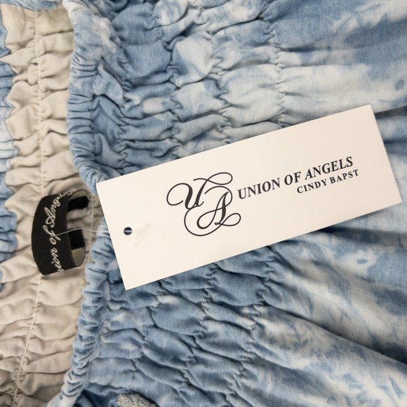 Union of Angels Above Knee Dress Long Sleeve Boat Neck Blue Off White Si… - Picture 5 of 7